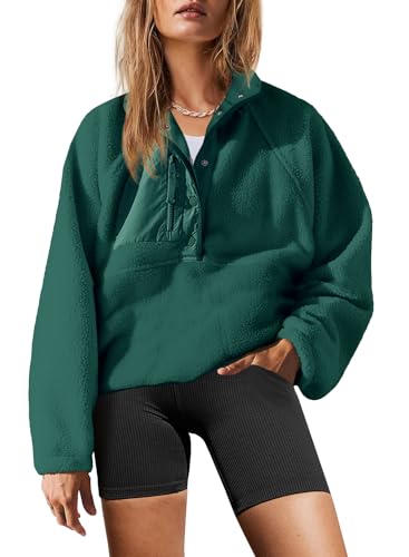 Yanekop Womens Fuzzy Fleece Pullover Sherpa Sweatshirt Long Sleeve Button Down Sweater Winter Fleece Jacket with Pockets