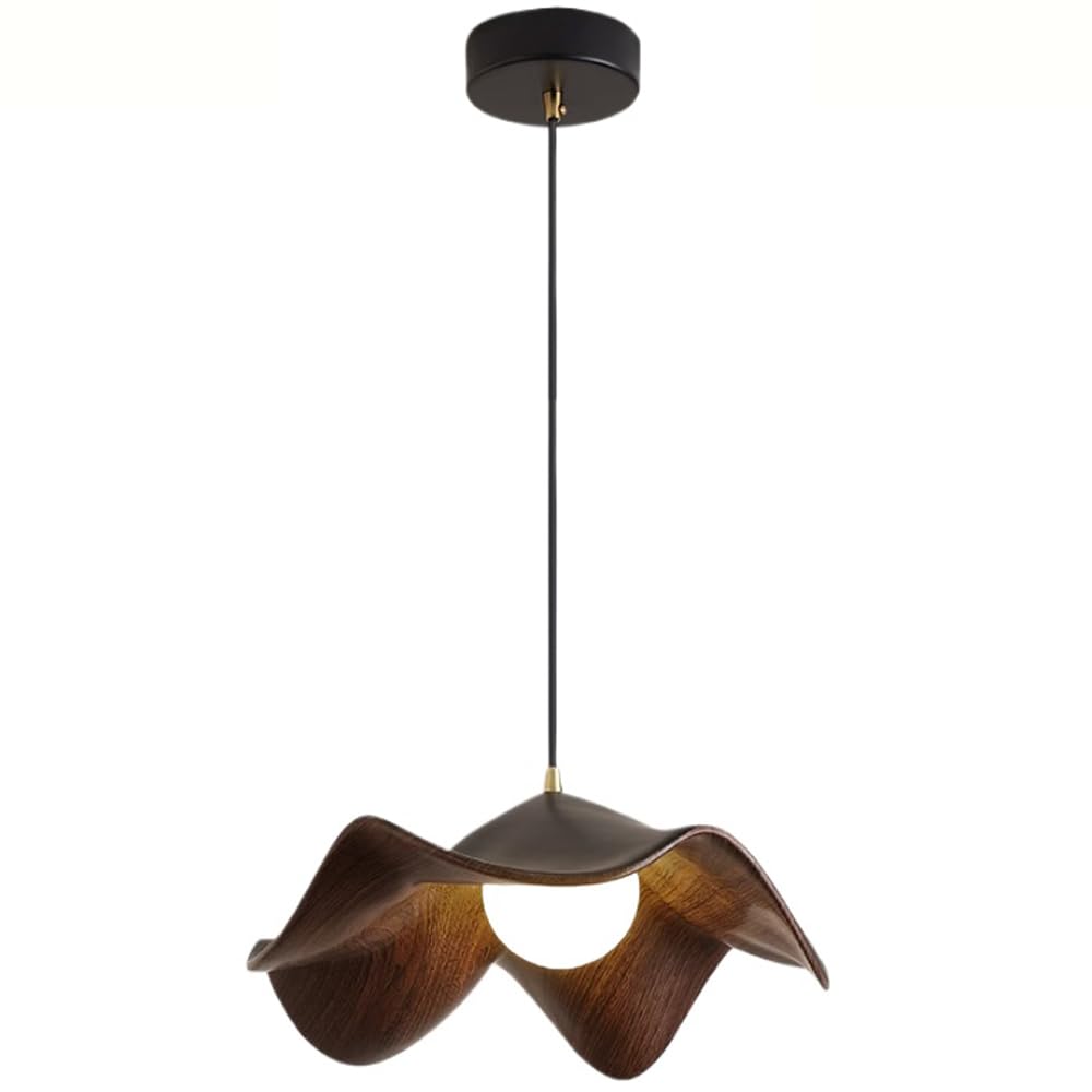 PLSDH 1-light Pendant Light Fixture,Nordic Creative Lotus Leaf Shaped Resin Lampshade Wood Grain Chandelier,Hanging Light Of Bedroom Dining Room Study Living Room Kitchen Island