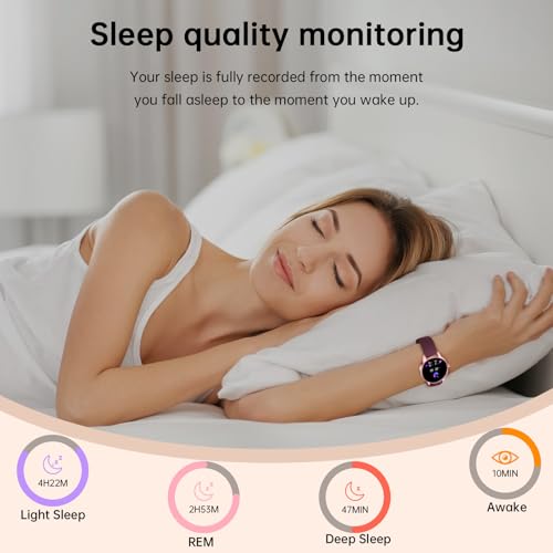 Image of Smart Watches for Women(Answer /Make Calls), 1.27 inch HD Screen Fitness Tracker with Heart Rate /Sleep Monitor, 130+ Sport Modes IP68 Waterproof Activity Tracking, Smart watch for Android iOS, Purple-gold