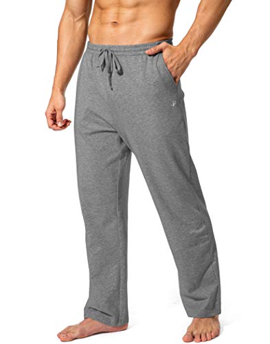 Pudolla Men's Cotton Yoga Sweatpants Athletic Lounge Pants Open Bottom Casual Jersey Pants for Men with Pockets