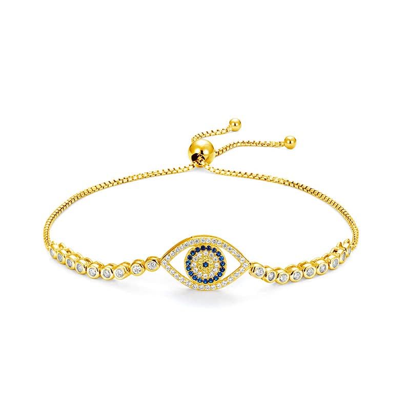 14K Gold Evil Eye Moissanite Bracelet for Women,Dainty Hollow Sapphire Devil's Eye Pull-out Chain Bracelet,Fashion Bracelet Jewelry Gift for Her