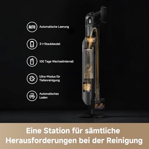 dreame Z40 Station Nass Trockensauger– Kabelloser Stielstaubsauger mit automatischer Leerung, Multi-Bürste mit Stauboffenlegung, 28,000PA / 310 AW Saugkraft, 160 Min. Reinigungsdauer