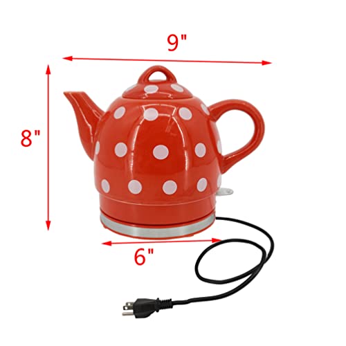 Hervidor eléctrico cerámico rojo con lunares blancos 1L 110V miniatura 5