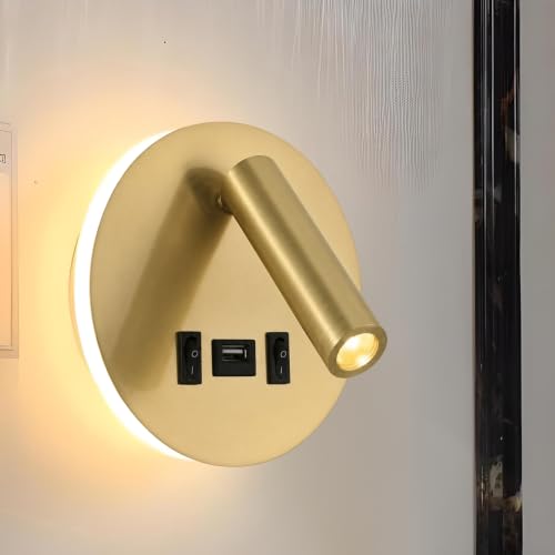 Image of Smartway Rotatable USB Gold 8W Bedside Wall Lamp | Modern LED Wall Light with 3 Color Modes | Adjustable Reading Light for Bedroom, Living Room & Home Decor | 1 Year Warranty