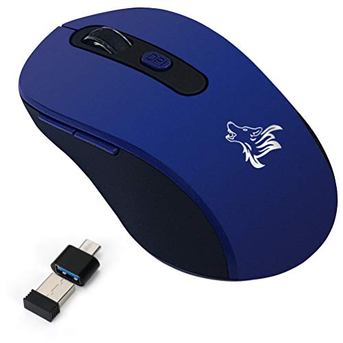 Wireless Mouse,Computer Mouse with USB Receiver and Type C, 2.4G Portable Optical Computer Mice, 3 Adjustable DPI Levels, 3 Buttons Design, Cordless Mouse for PC, Computer, Laptop, MacBook (Dark Blue)