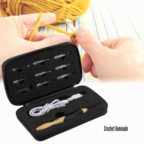 Kit de ganchos de ganchillo con luz LED para tejer sin vista cansada hilo oscuro 5