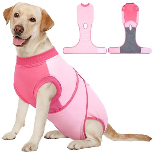 Image of Kuoser Recovery Suit for Dogs, Soft Dog Spay Suit for Female Surgery Recovery, Breathable Dog Neuter Recovery Suit Male, Anti Licking Dog Onesie for Abdominal Wounds Cone Alternatives, Pink XL