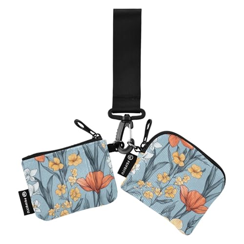 Colorido monedero doble con diseño de flores silvestres para tarjetas de crédito, cartera delgada y plana para tarjetas de crédito con correa de muñeca para mujeres y hombres, 2 piezas, Flores