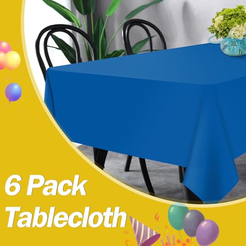 Image of tujol Royal Blue 6 Pack Plastic Table Cloth 54 inch x 108 inch, Disposable Tablecloths Rectangle Table Cover, Plastic Tablecloths for Parties