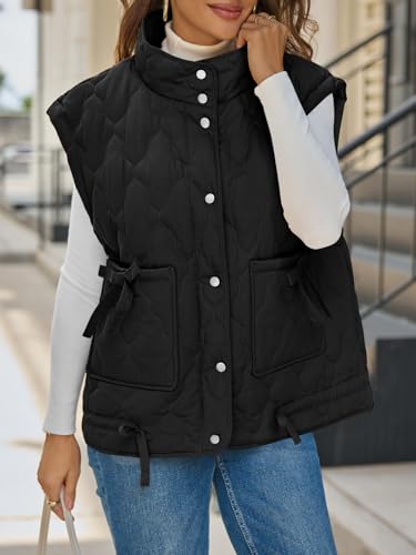 Cicy Bell Womens Puffer Quilted Vest Lightweight Stand Collar Cap Sleeve Jackets Button Down Padded Gilet Winter Outerwear4