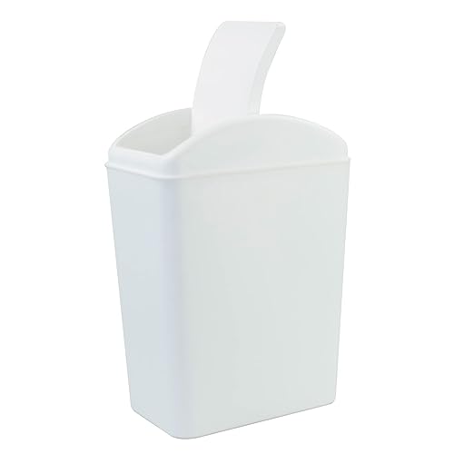 Qskely - Cubo de basura de plástico con tapa abatible de 4.5 galones, color blanco