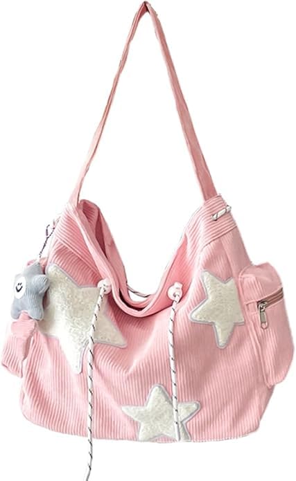 Linda sacola feminina de veludo cotelê bolsa carteiro estética bolsa de ombro fofa bolsa hobo Y2K, rosa