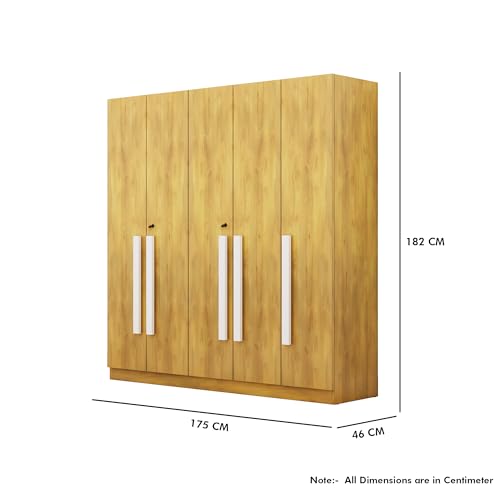 Image of Bniture 5 Door Wardrobe for Bedroom with Lockable Door & Hanging Space | Almirah for Clothes with Elevated Bottom Base | Wardrobe for Storage Cupboard | 3 Years Warranty (Giant Wood, 5 Door)