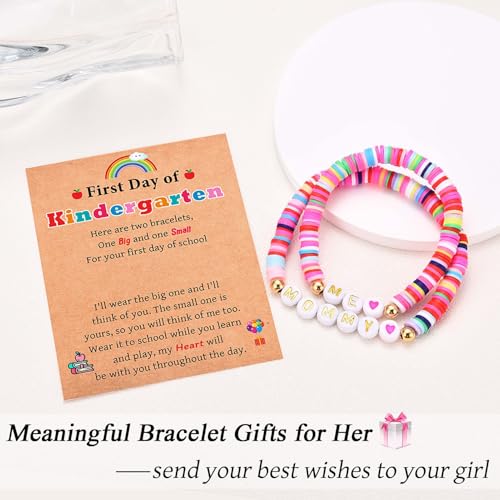 Image of First Day of School Kindergarten Preschool Gifts for Girls, Mommy and Me Matching Bracelets Set, Back to School Gifts for Daughter from Mom