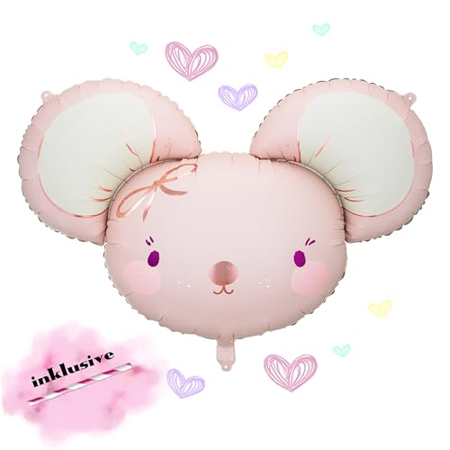 Globo de papel de aluminio XXL con diseño de ratón, color rosa pastel, para habitación de niños, habitación de bebé, fiesta de bebé, decoración, regalo reutilizable