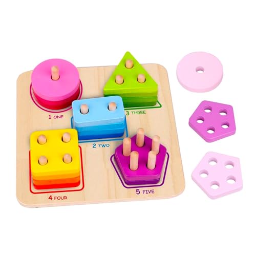 Image of Tooky Toy Wooden Geometric Block Sorter in Red for Kids
