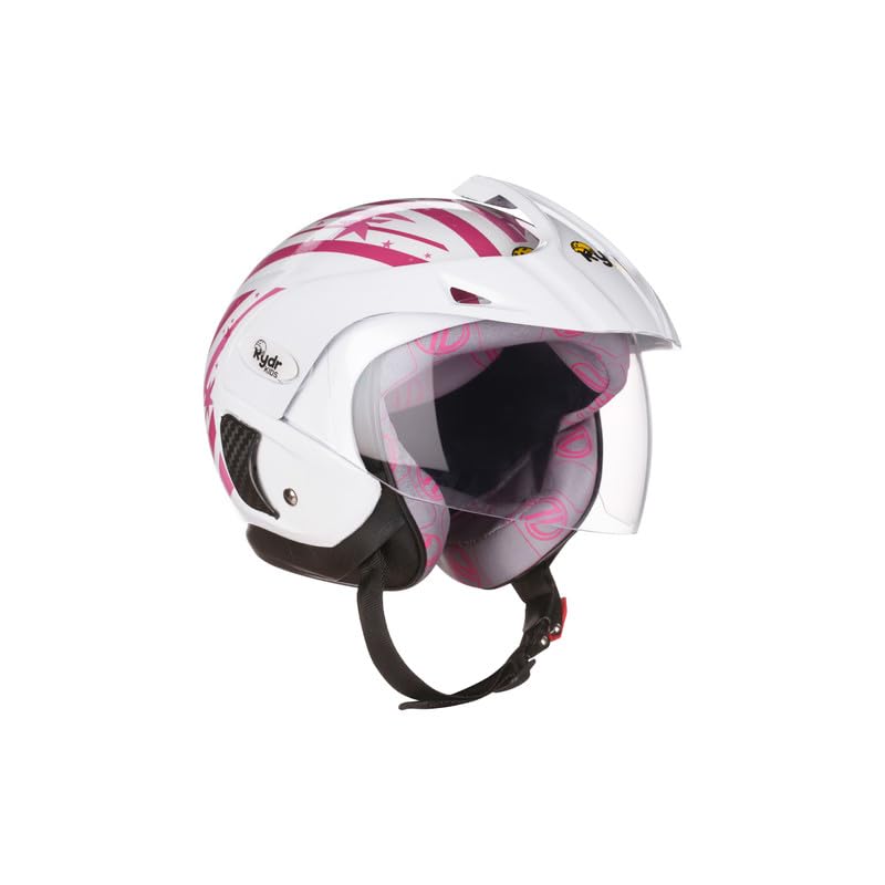 Image of Rydrkids Star S-Peak Nova Pink Kids Motorcycle Helmet with Visor & Peak - Size S 3 to 7 Years, Lightweight & Adjustable Safety Helmet for Girls
