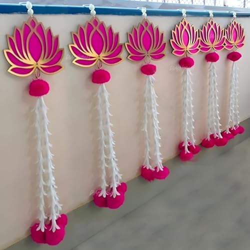 Divyakosh Lotus Hanging 6 Pcs, 14 Inch | Floral Wall Hangings, Temple Decoration Items, Backdrop for Pooja Dekoration, Pooja Room Decor Items | Diwali Decoration Items |