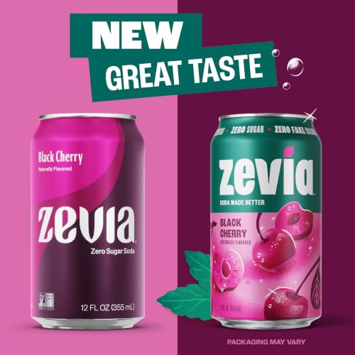 Image of Zevia Zero Sugar Soda, Black Cherry, 12 oz Cans (24-Pack) - Naturally Sweetened, Non-GMO Project Verified, Gluten-Free, Vegan