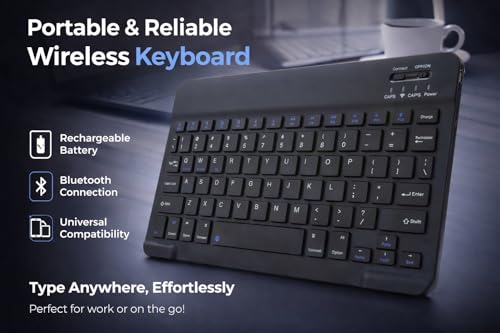 Image of Bluetooth Keyboard - 1 Year Warranty Keyboard for iPad & Tablet, Universal Wireless Keyboard Compatible with iOS, Mac, Windows, Android, 90H Battery, Rechargeable Slim Keyboard