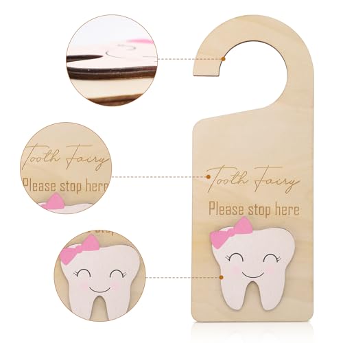 Cute Wooden Tooth Fairy Door Hanger with Money Holder, Comforting Kids with Lost Tooth - Image 4