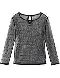 Noomelfish Girls Lace Long Sleeve Layering Tops Sheer Mesh Tee Shirts Blouse, Dot Black, Size 11-12 Years