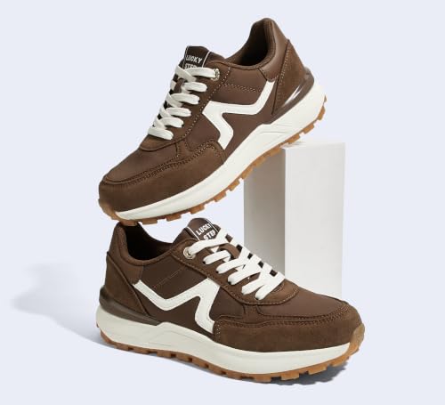 Image of LUCKY STEP Women's Retro Fashion Casual Sneakers Colorblock Platform Classic Trendy Trainning Anti-Slip Tennis Travel Walking Shoes