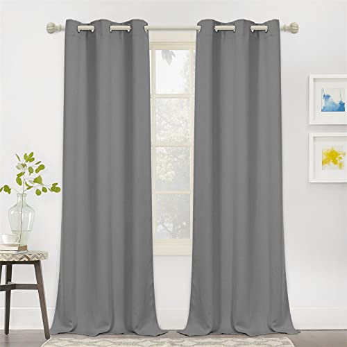 Image of MYSKY HOME Blackout Curtains 90 Inch Length for Living Room Grey Curtains for Bedroom Gray Thermal Insulated Curtains Room Darkening Drapes with Grommets 2 Panels Set, 52W x 90L, Grey