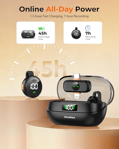 Image of VELOMAX Wireless Mic for YouTube, 2-in-1 Mic for YouTube Wireless for iPhone /Android, Dual Clip-On Magnetic Microphone with 100FT Range, Lightning & Type-C Receiver, YouTube, Vlog, Streaming