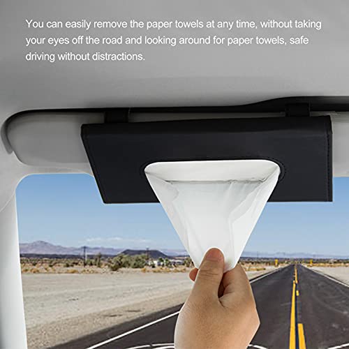HZAZF Car Tissue Holder, Upgraded Version Hanging Tissue Holder in Car, Premium PU Leather Cars Napkin Holder for Universal Auto, Easy to Use (Black)