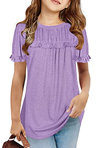Image of Haloumoning Girls Crew Neck T Shirts Peplum Babydoll Tops Tees 4-15 Years | Girls T-Shirts, Casual Loose Tunic Tops, Cute Ruffle T Shirts, Short Sleeve Shirts, Long Sleeve Blouse