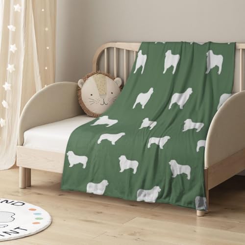 Tcoay Australian Shepherd Silhouette Hunderassen Med Green, Überwürfe für Schlafsofa, Stuhl, dekorative Überwurfdecke, Decke für die Reise, 76,2 x 101,6 cm