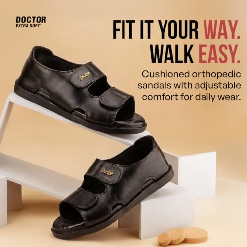 Image of DOCTOR EXTRA SOFT Orthopedic Diabetic Comfortable Dr Sole Footwear Daily Use Casual Wear Stylish Black Cushioned Adjustable Strap Sandals for Men's-Gents &Boy's L-10