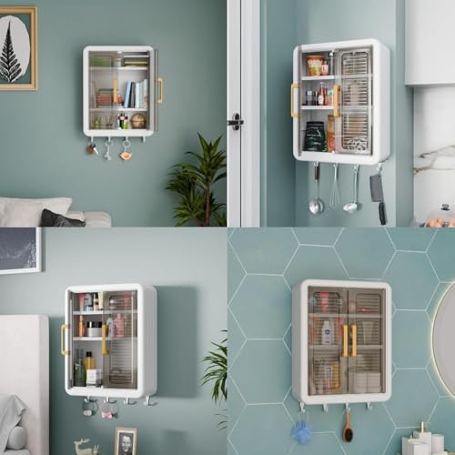 Image of Plastic Multipurpose Wall Mounted Storage Cabinet with Mirror | Bathroom Organizer Cabinet for Toiletries, Cosmetics & Accessories | Space Saving Wall Cabinet for Home, Kitchen & Bedroom Storage
