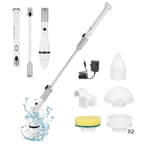 Holulo Electric Spin Scrubber Cordless Spin Brush with 5 Replaceable Spin Brush Head for Tub /Tile /Floor/Sink Spin Scrubber with Adjustable Long Handle for Bathroom/Kitchen