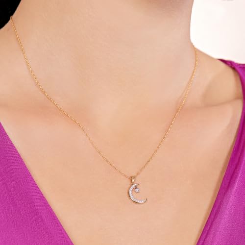 Jewelili 10K Yellow Gold Moon Star Pendant Necklace for Women | 1/10 CTTW Natural White Round Diamonds | 18" Rope Chain | Fine Jewelry with Gift Box | Timeless Fashion Jewelry Gift for Her2