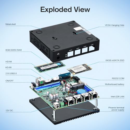 Image of Fanless Firewall Appliance Intel N3710 4C /4T, Firewall Mini PC 4 x Intel i226 LAN Ports DDR3 SSD, Network Gateway Soft Router, Support P-F-Sense AES NI HD /VGA /Wi-Fi (8G 64G)