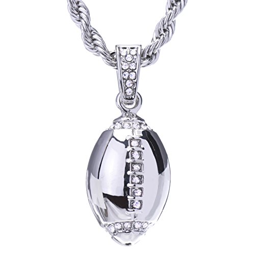 Men's Silver-Tone Football Pendant With 20