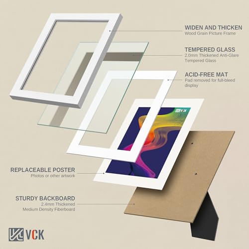 Image of VCK 8.5 by 11 Picture Frame 2 Pack, White Wood, 6x8 Mat, Glass, for Diploma