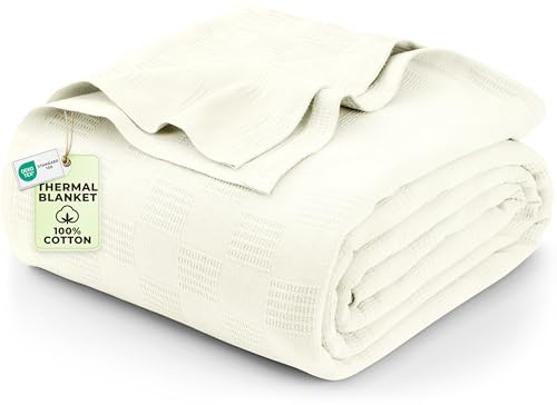 Image of Utopia Bedding 100% Cotton Thermal Blanket Ivory Twin Size Soft, Lightweight, Breathable, Cozy Spring and Summer Blanket for Couch and Sofa, Home Room Decor Gifts for Women and Men (90x72 Inches)