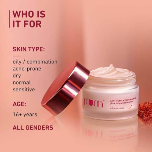 Plum Saffron & Kumkumadi Oil Daily Glow Bright Moisturizing Cream | Lightweight Moisturizer to Brighten Skin, Enhance Glow | With SPF 35 | UVA/UVB... - Image 3
