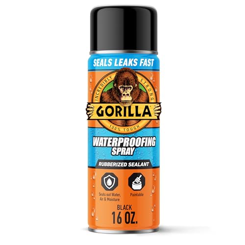 Gorilla Waterproof Patch & Seal Rubberized Sealant Spray, Black, 16 Ounce (Pack of 1) - Seals Out Water, Air, and Moisture