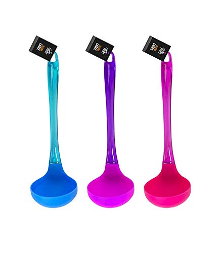 Invero 3 Pack of Kitchen Solid Silicone Ladle with Plastic Transparent Handle and Hanging Loop ideal for Serving Soup Sauce and more
