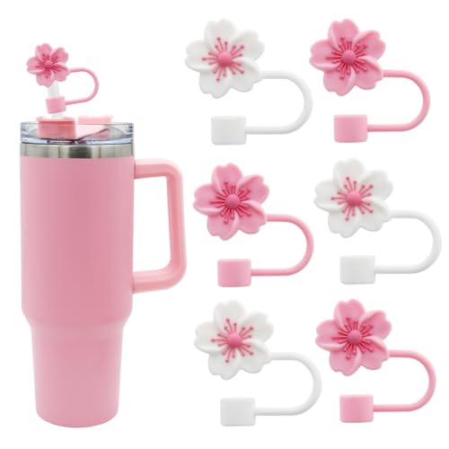 Silikon-Trinkhalm-Abdeckkappe mit Blumenmotiv für Stanley-Becher, 10 mm, wiederverwendbar, für Stanley-Becher, Zubehör
