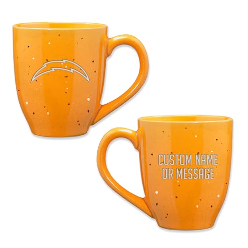 Rico Industries NFL Football Los Angeles Chargers Yellow Personalized 16 oz Team Color Laser Engraved Speckled Ceramic Coffee Mug