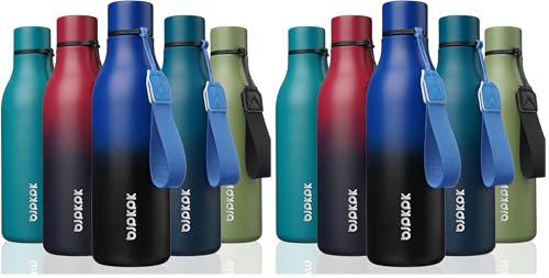 Image of BJPKPK Insulated Water Bottle, 18 oz Stainless Steel | Leak Proof | Blue Black | Pack of 2 | For Sports & Travel