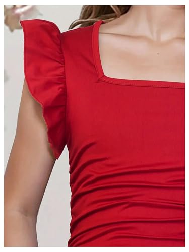 Floerns Girl's Ruffle Cap Sleeve Ruched Square Neck Tight Cocktail Party Bodycon Dresses4