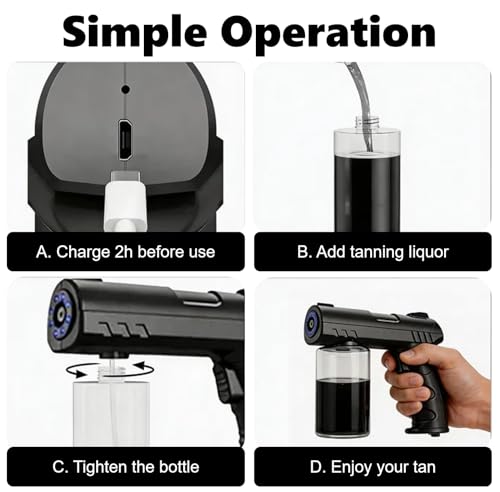 Image of Portable Spray Tan Machine Cordless, Handheld USB Rechargeable Spray Tan Gun with Fine Atomization Spray for Home, Travel, Salon, Beach & Mobile Tanning, Dark Grey