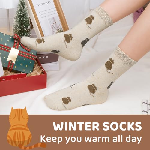Image of Justay 5 Pairs Womens Wool Socks Thick Warm Winter Socks Casual Cozy Socks Vintage Knit Crew Socks Gift for Women