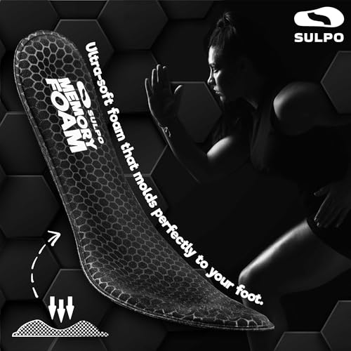 SULPO Wkładki z Pianki Memory Foam - Miękkie, Komfortowe i Cienkie Wkładki Dla Mężczyzn i Kobiet do Sneakerów i Butów Sportowych, Wspierające Komfort Stóp i Dopasowanie Rozmiar 42